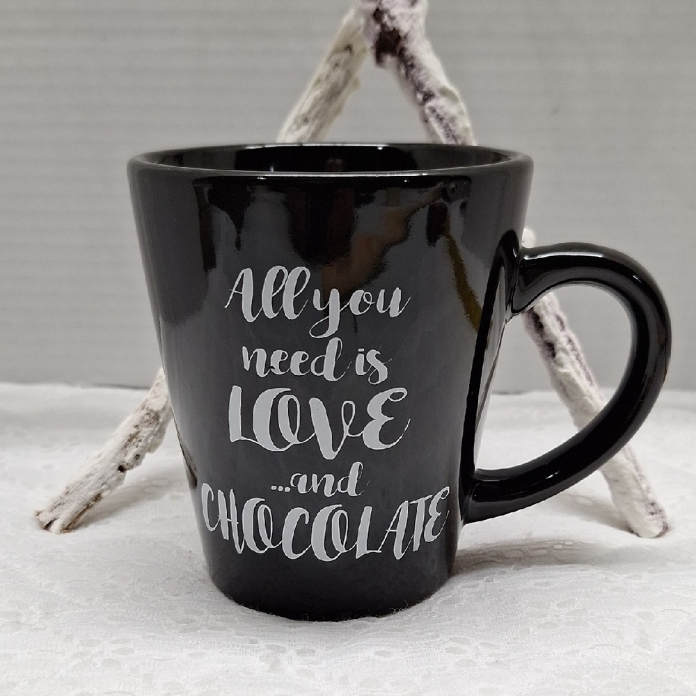 🛍2/$15🛍 #ABC Black Mug "All You Need Is Love and Chocolate" Quote